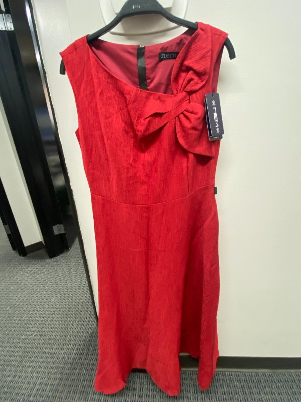 NEM New York Red Sleeveless Bow A-Line Midi Dress Size 8